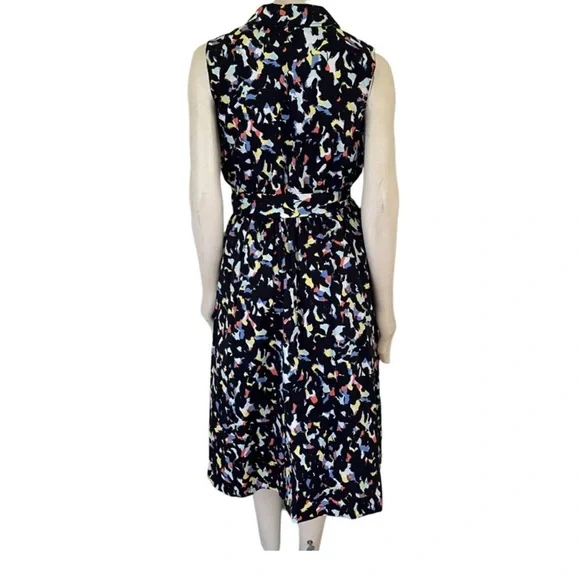 JASON WU Belted Midi Shirt Dress in Black Confetti Sleeveless Pockets SZ XL - Picture 2 of 2